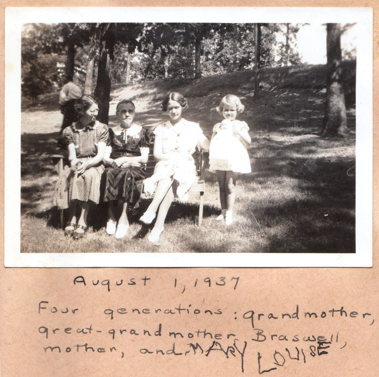 Four generations 1937, Cora Braswell, Narcissa Holbrook Braswell, Catherine Brantley, Mary Louise McKee
